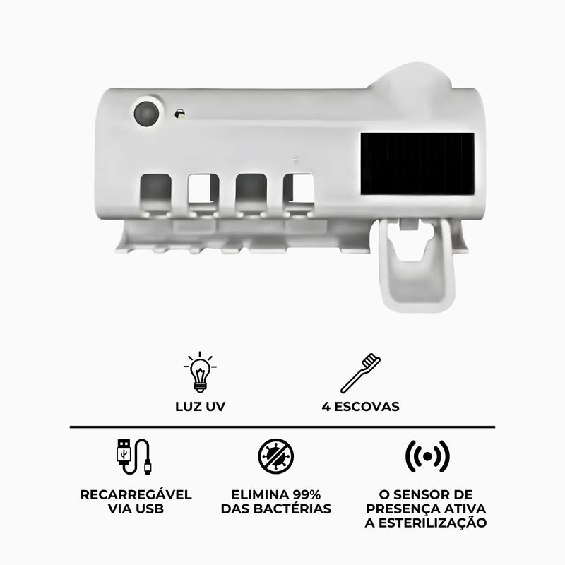 Suporte Dispense Com Esterilizador UV Porta Escova e Pasta